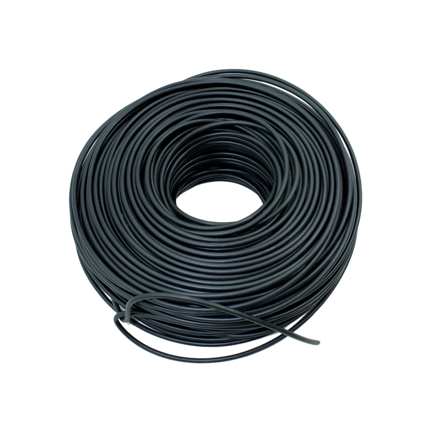 Rollo de cable eléctrico negro calibre 12, ideal para instalaciones y conexiones eléctricas.