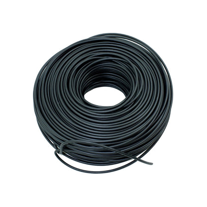 Rollo de cable eléctrico negro calibre 12, ideal para instalaciones y conexiones eléctricas.