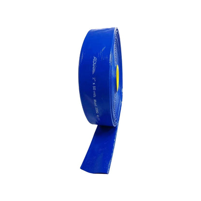 Manguera plana PVC azul Adir 2"x50m, 45 PSI, modelo 2380, ideal para riego agrícola