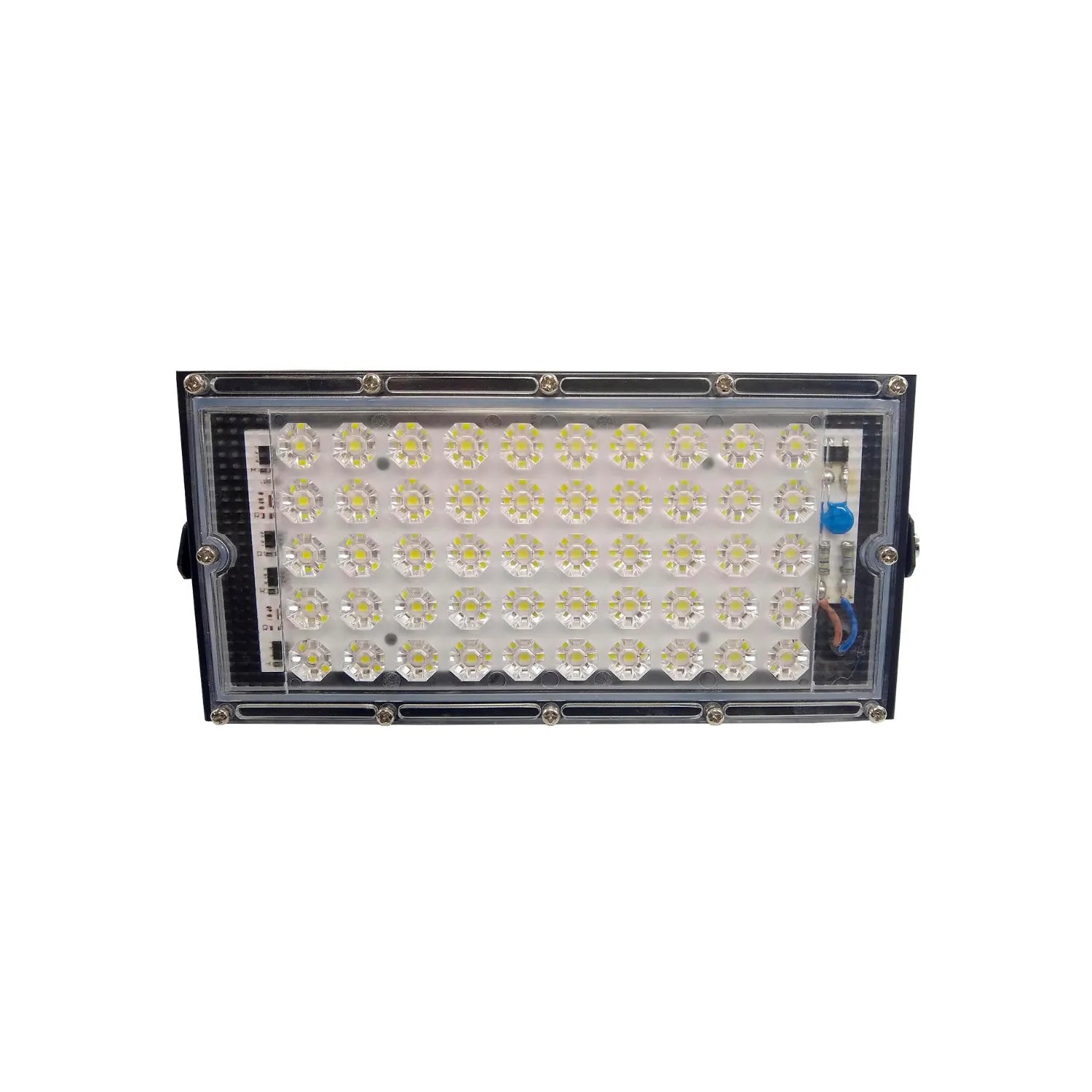 LEDS SMD de alta intensidad.,Reflector plano de 50 W,Voltaje 127 V 60 Hz,Ideal para uso exterior.