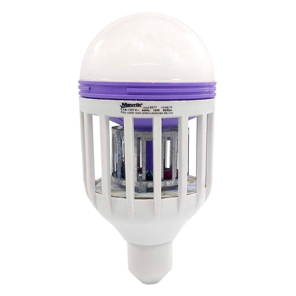 Luz blanca.,15 W,Equivalente a 200 W,110 – 127 V,60 Hz,850 lm,Base E27,No usar con atenuadores de luz.,Elimina cualquier tipo de insecto que haga contacto con la rejilla.