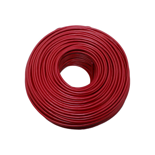 Cable eléctrico rojo calibre 10 en rollo de 100 metros para instalaciones eléctricas domésticas.