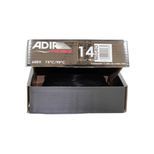 Cable eléctrico THW negro #14 Adir Premium 100m 600V 75°C/90°C para instalaciones residenciales.