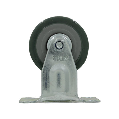 Rodaja placa fija Adir 2 pulgadas, rueda de goma gris, soporte metálico galvanizado para mobiliario industrial