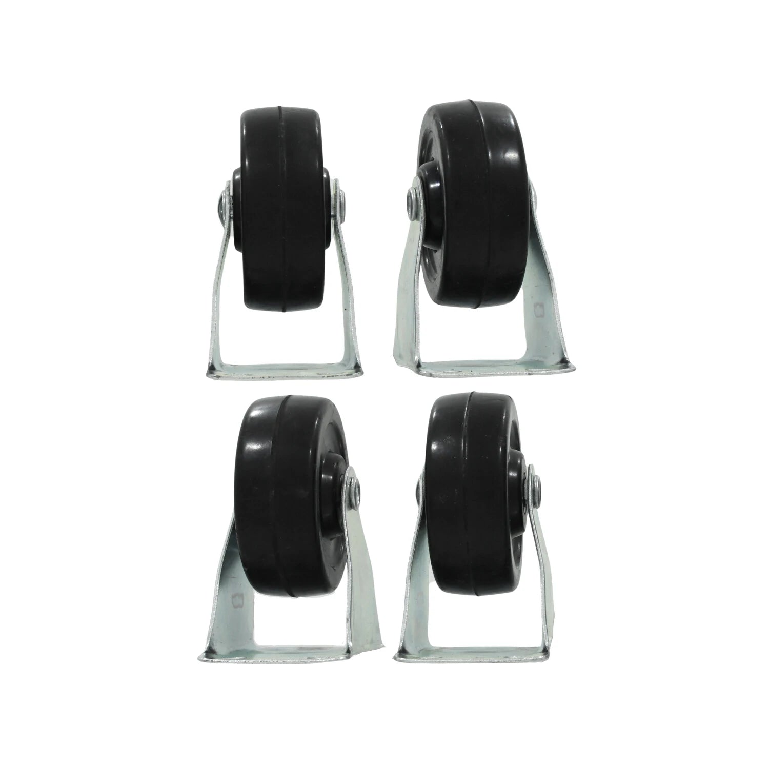 Juego de 4 rodajas fijas con rueda negra y soporte de placa metálica plateada para mobiliario y carritos