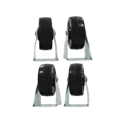 Juego de 4 rodajas fijas con rueda negra y soporte de placa metálica plateada para mobiliario y carritos