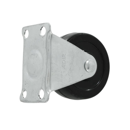 Rueda fija de metal Adir con placa de montaje y rueda negra para usos industriales o mobiliario