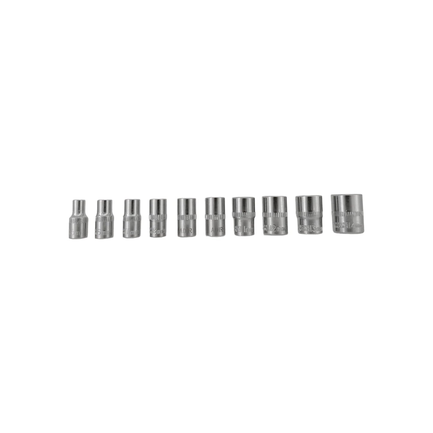 Juego de dados métricos Adir 1/4", 10 piezas de 5 a 14mm, acabado cromo vanadio