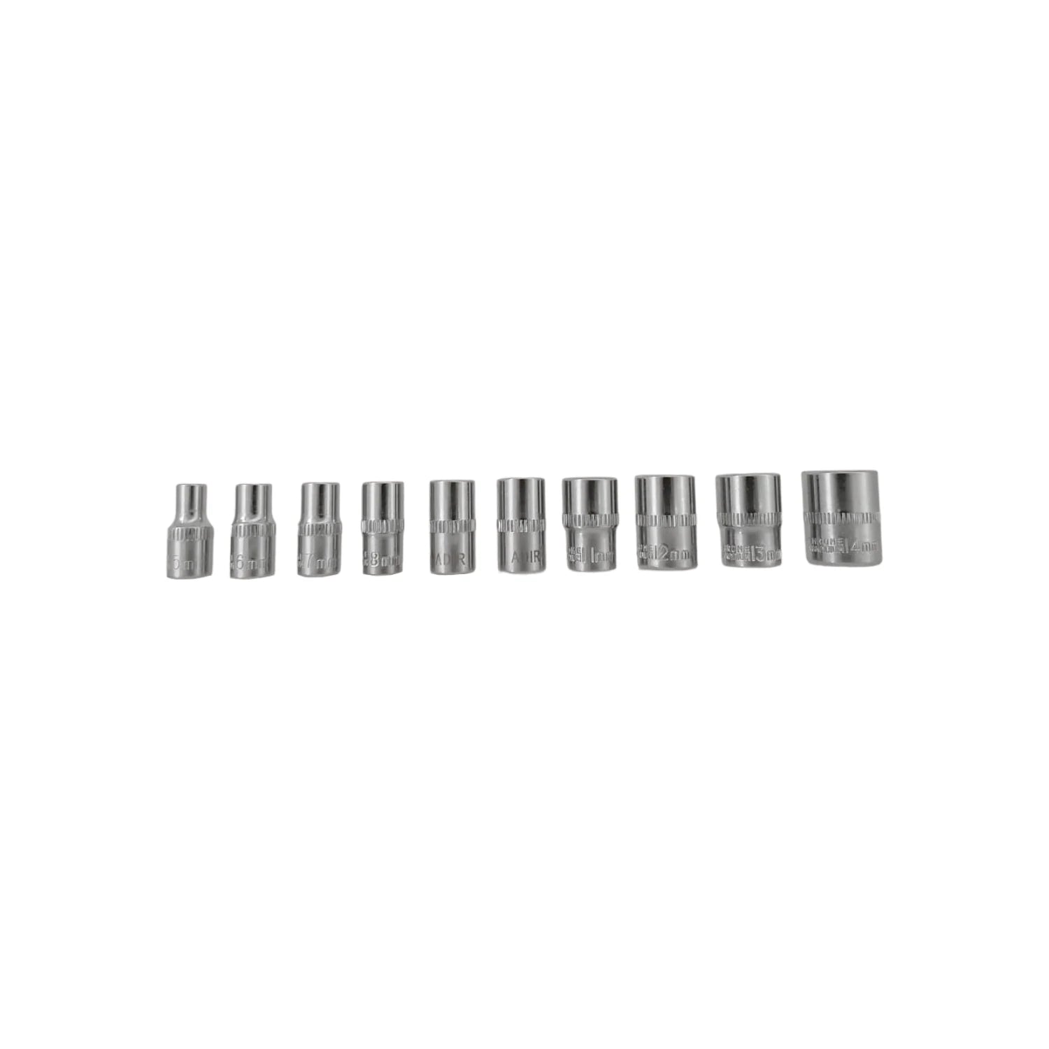 Juego de dados métricos Adir 1/4", 10 piezas de 5 a 14mm, acabado cromo vanadio