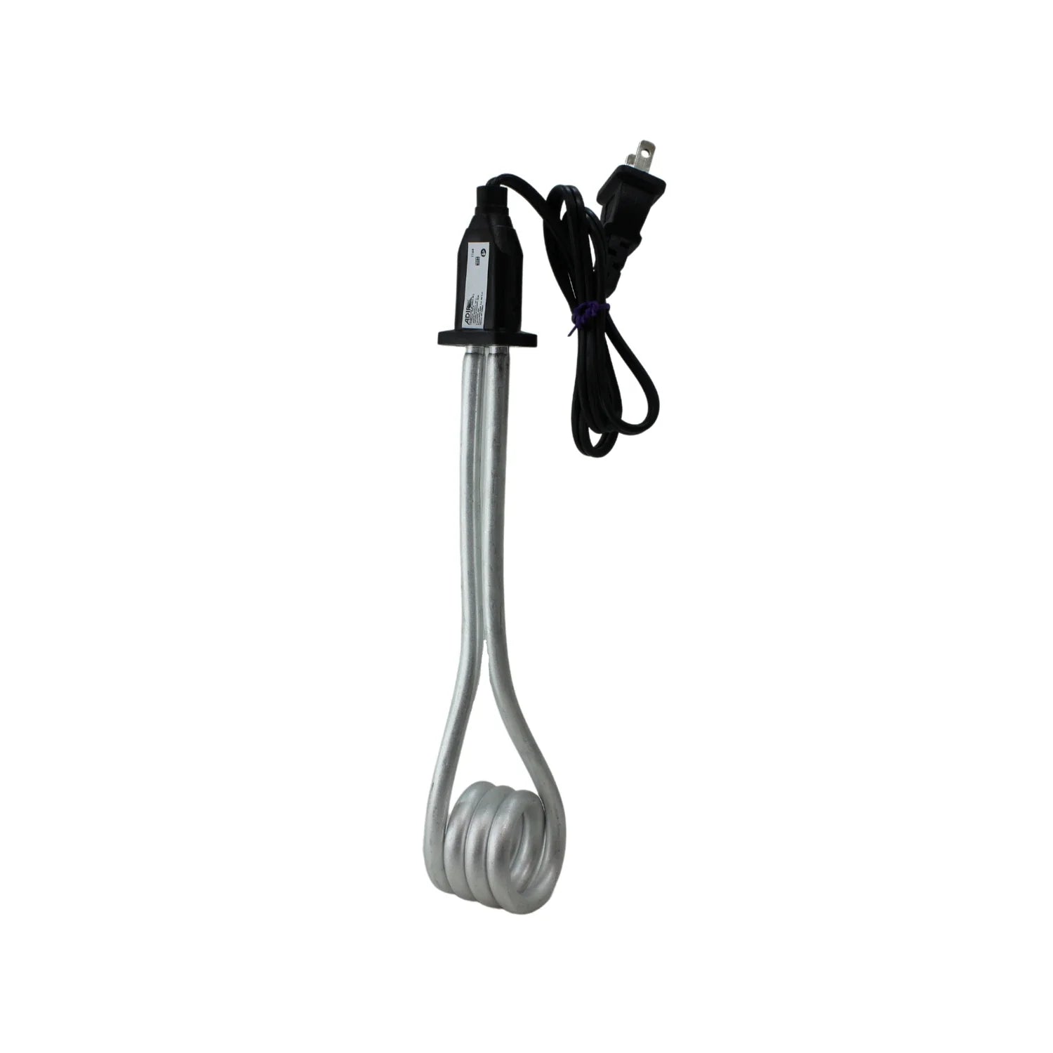 Calentador de inmersión Adir #6 eléctrico portátil para agua o líquidos, elemento plateado y cable negro.