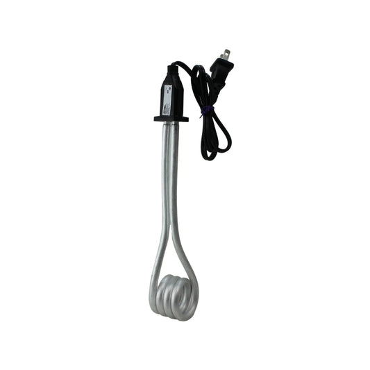 Calentador de inmersión Adir #6 eléctrico portátil para agua o líquidos, elemento plateado y cable negro.