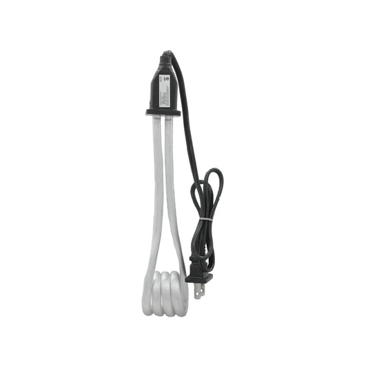 Calentador de agua de inmersión portátil con resistencia metálica en espiral y mango negro para cubetas y recipientes