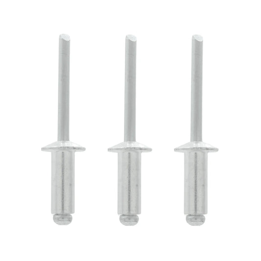 Fabricados de acero inoxidable y aluminio.,Remache de 1/2" (13 mm).,Diámetro: 1/4,Diámetro de tapa: 1/2",Agarre de 1/2",Contenido: 50 piezas. 