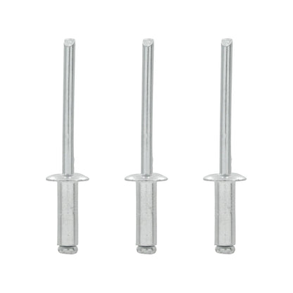 Tres remaches ciegos de aluminio plateado 3/16 x 3/8 pulg. para uniones duraderas