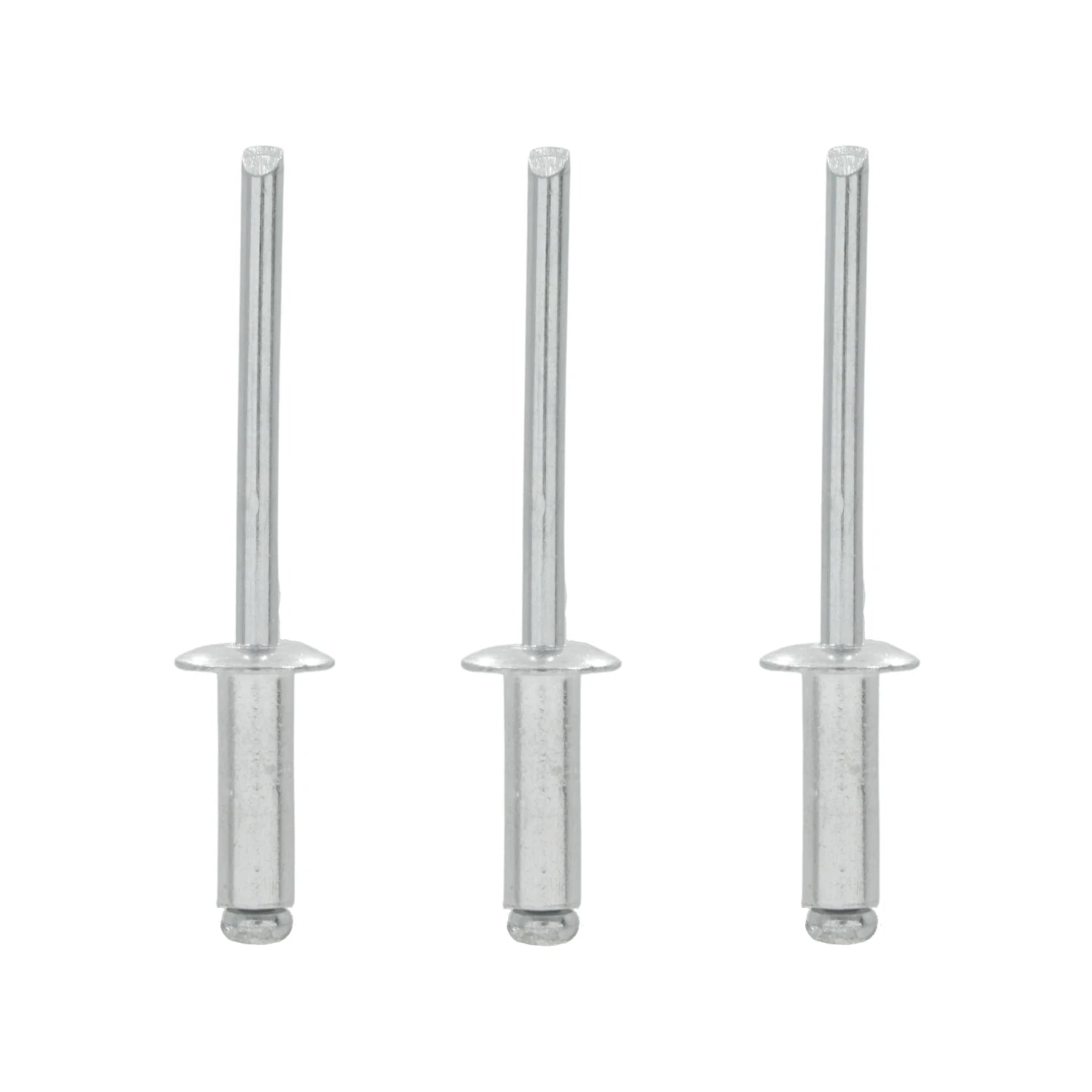 Tres remaches ciegos pop de aluminio 3/16" plateados para unión de láminas y metal