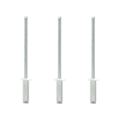 Fabricados de acero inoxidable y aluminio.,Remache de ¼" (6 mm).,Diámetro: 1/8,Diámetro de tapa: 1/8",Agarre de ¼",Contenido: 50 piezas.