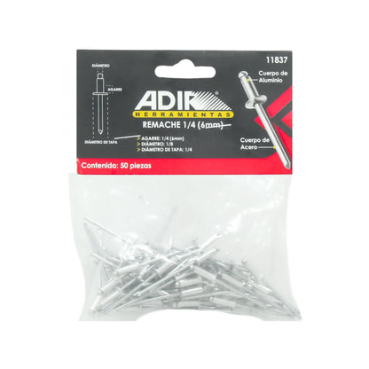 Remache 1/8"x1/8"x1/4" (06 mm) 50 piezas Adir 11837
