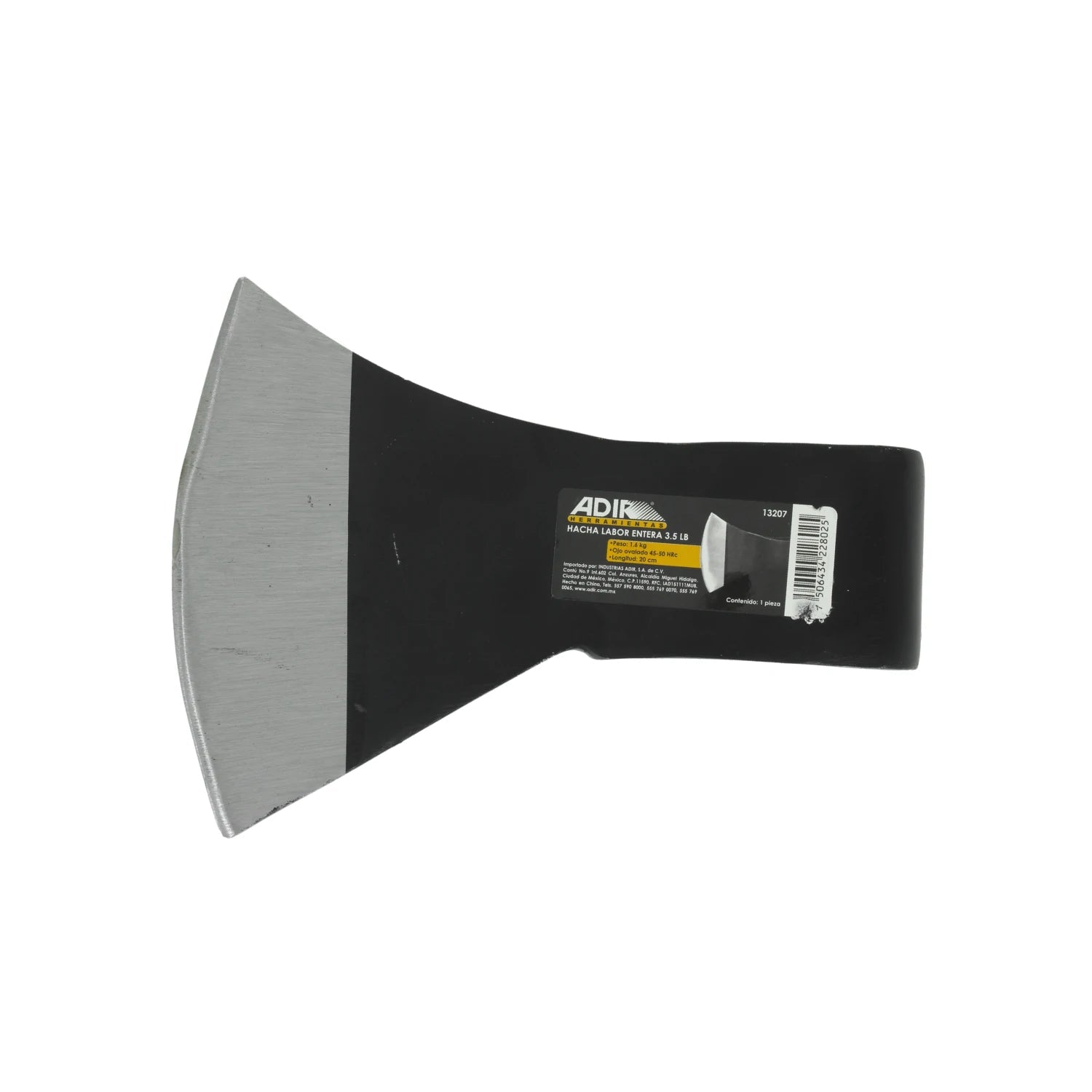 Hacha Adir 3.5 lb labor entera sin mango, cabeza de acero negra y plateada para corte y tala.