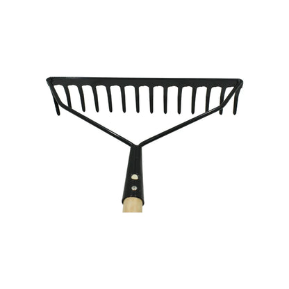 Mango de madera tratada,Longitud: 1.20 m,Espesor de peine 5/32” (4 mm).,Ancho de cabeza 14 ½” (37 cm).,Modelo de arco 14 dientes.