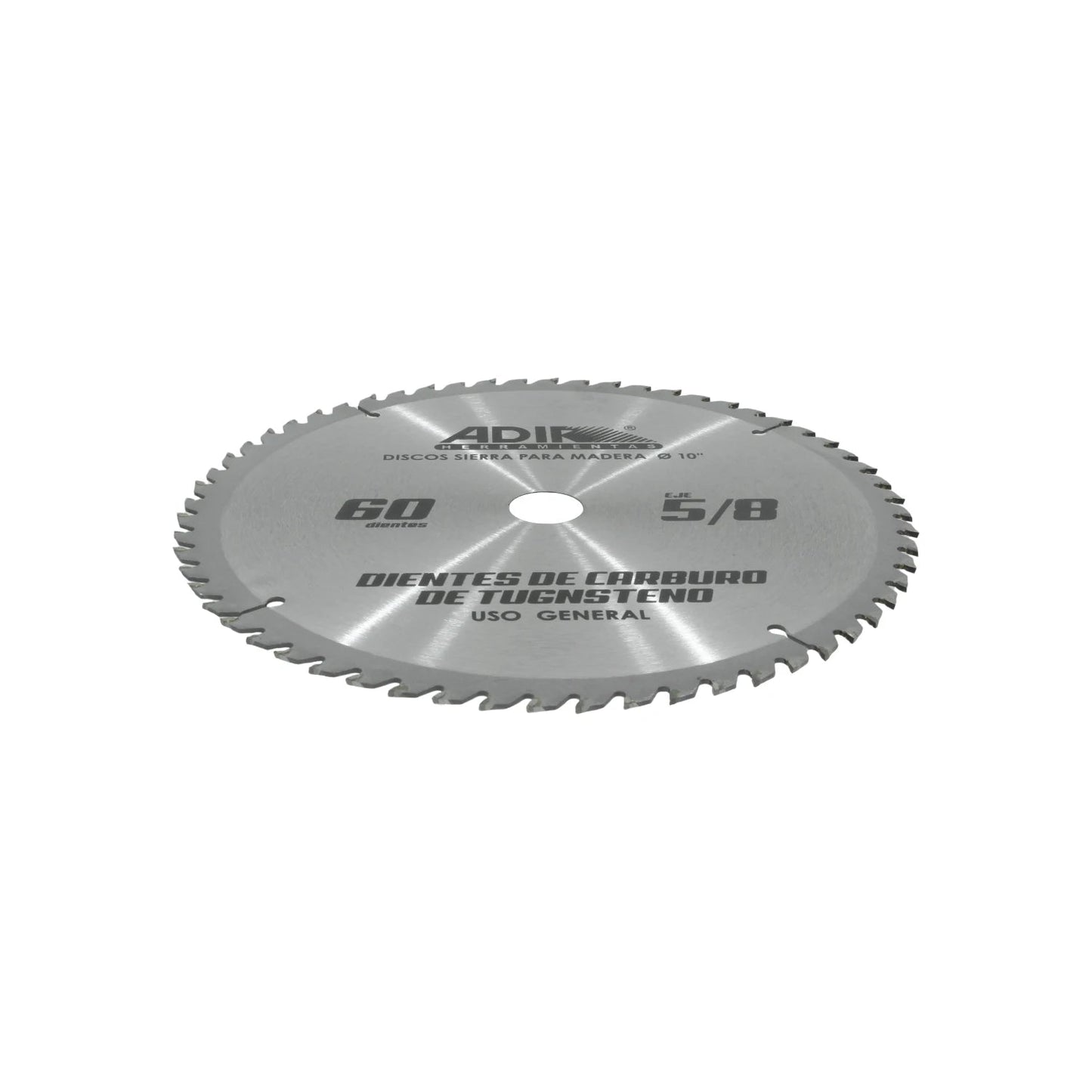 Disco sierra circular Adir 10" 60 dientes para madera, carburo de tungsteno, eje 5/8" uso general