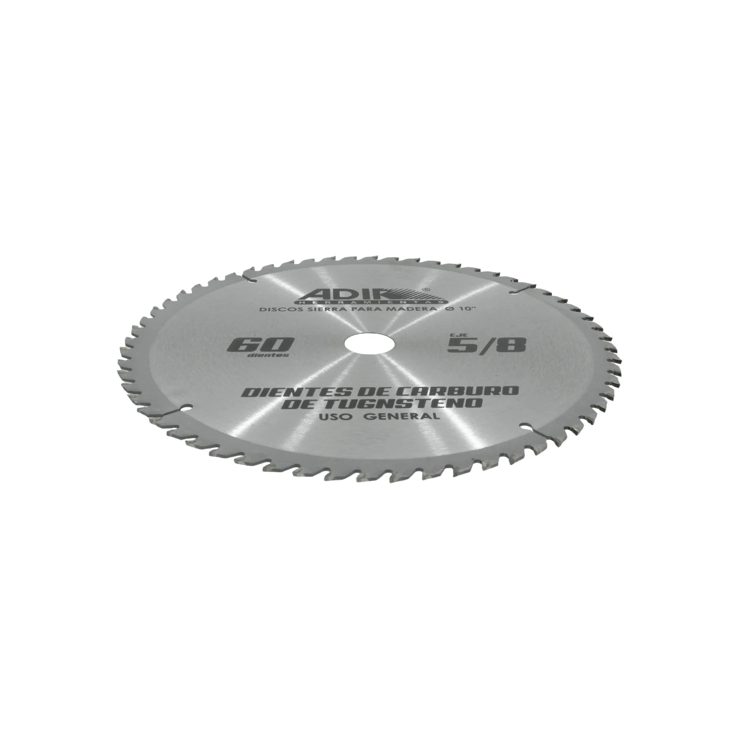 Disco sierra circular Adir 10" 60 dientes para madera, carburo de tungsteno, eje 5/8" uso general