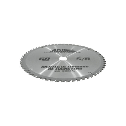 Disco sierra circular Adir 10" 60 dientes para madera, carburo de tungsteno, eje 5/8" uso general