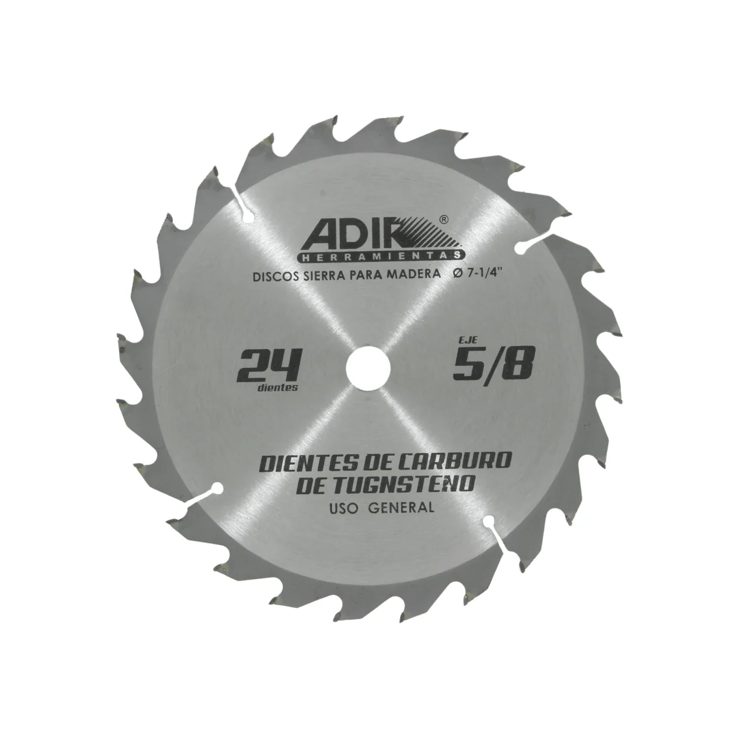 Disco sierra para madera.,Eje de 5/8”,24 dientes.,Dientes de carburo de tungsteno.