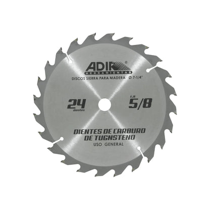 Disco sierra para madera.,Eje de 5/8”,24 dientes.,Dientes de carburo de tungsteno.