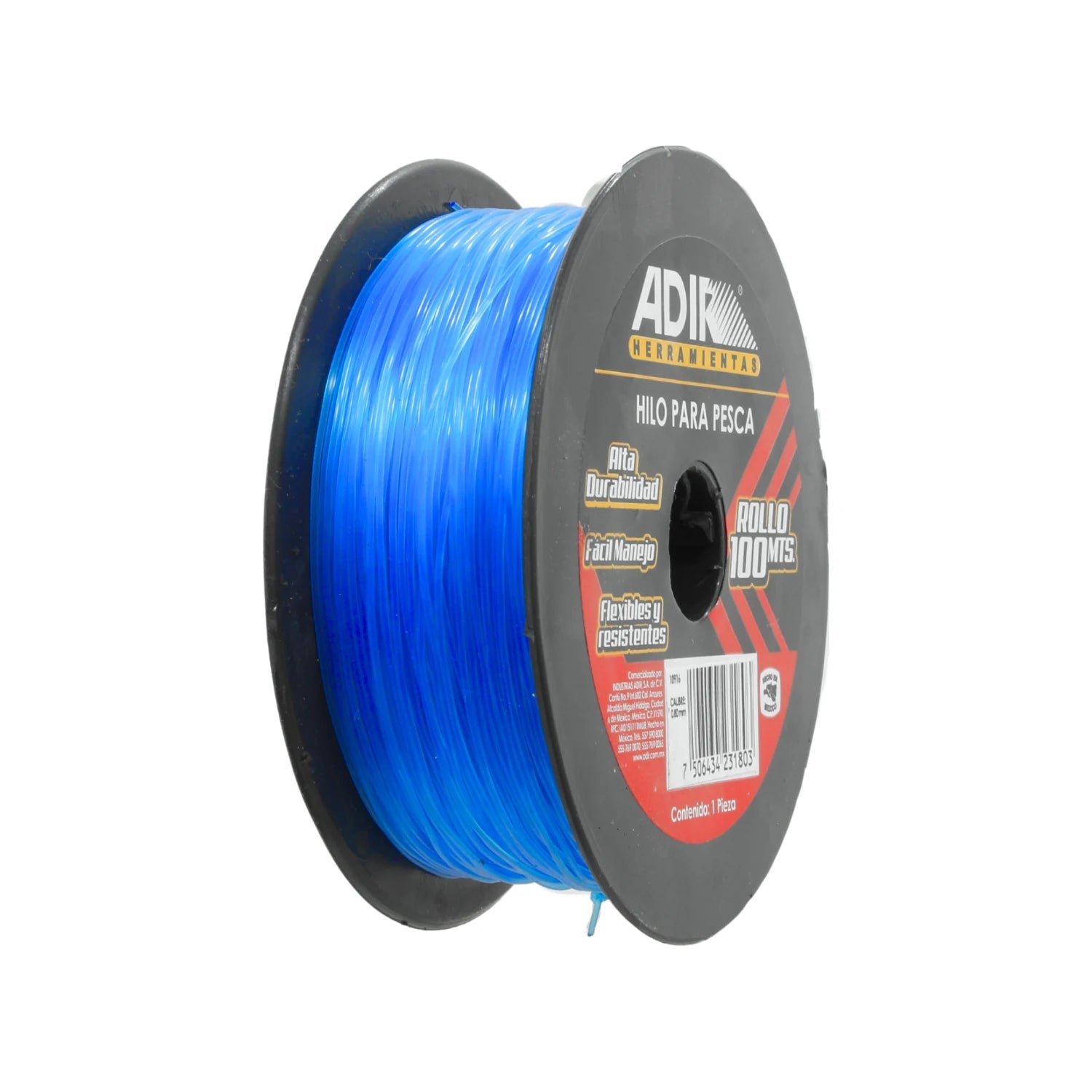 Hilo para pesca Adir azul 0.80 mm x 100 mts, alta durabilidad y flexible.