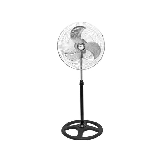 Ventilador de pedestal Adir 18" plateado con aspas y rejilla metálicas, base negra