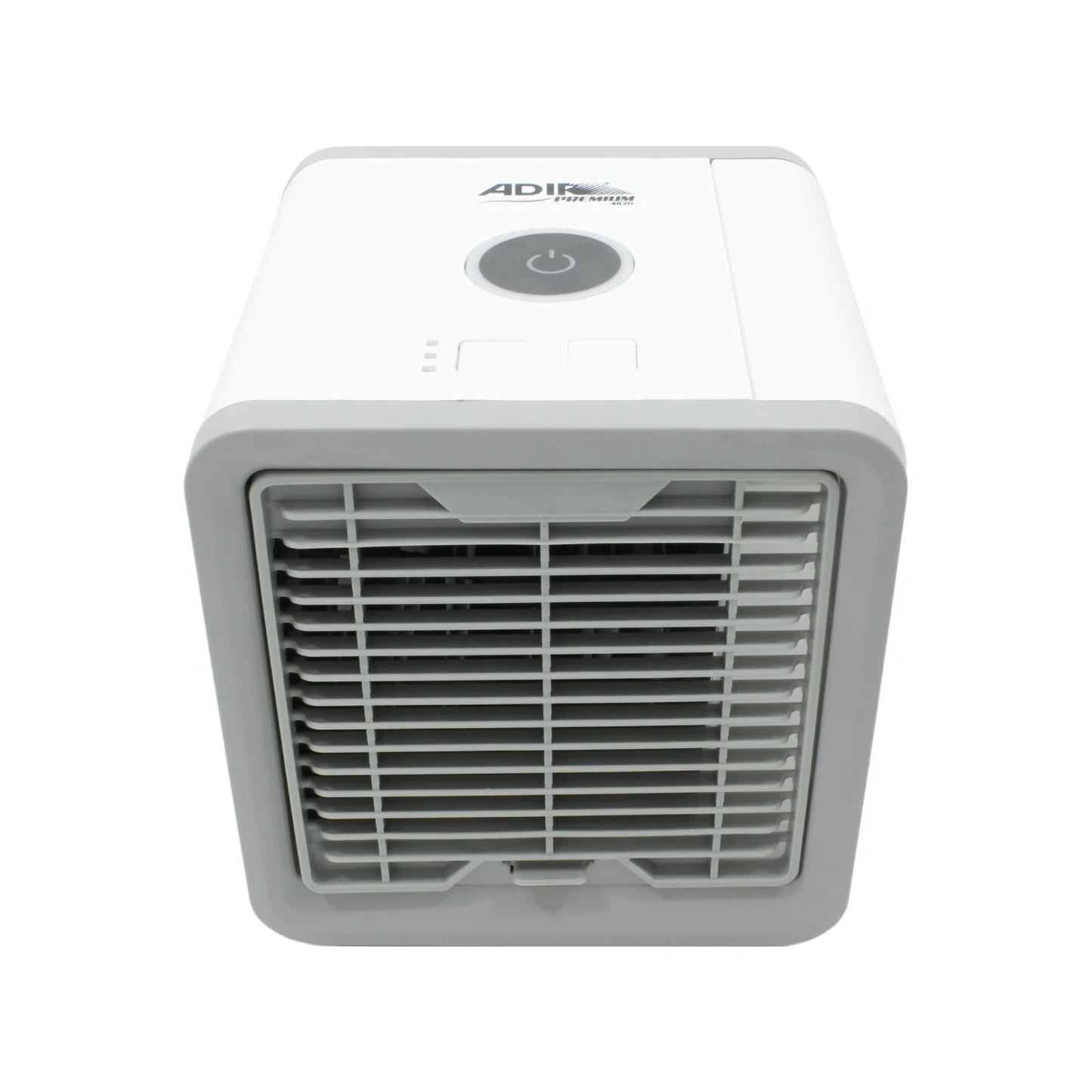 Enfriador de aire mini portátil Adir 4820 blanco y gris con rejilla de ventilación frontal.