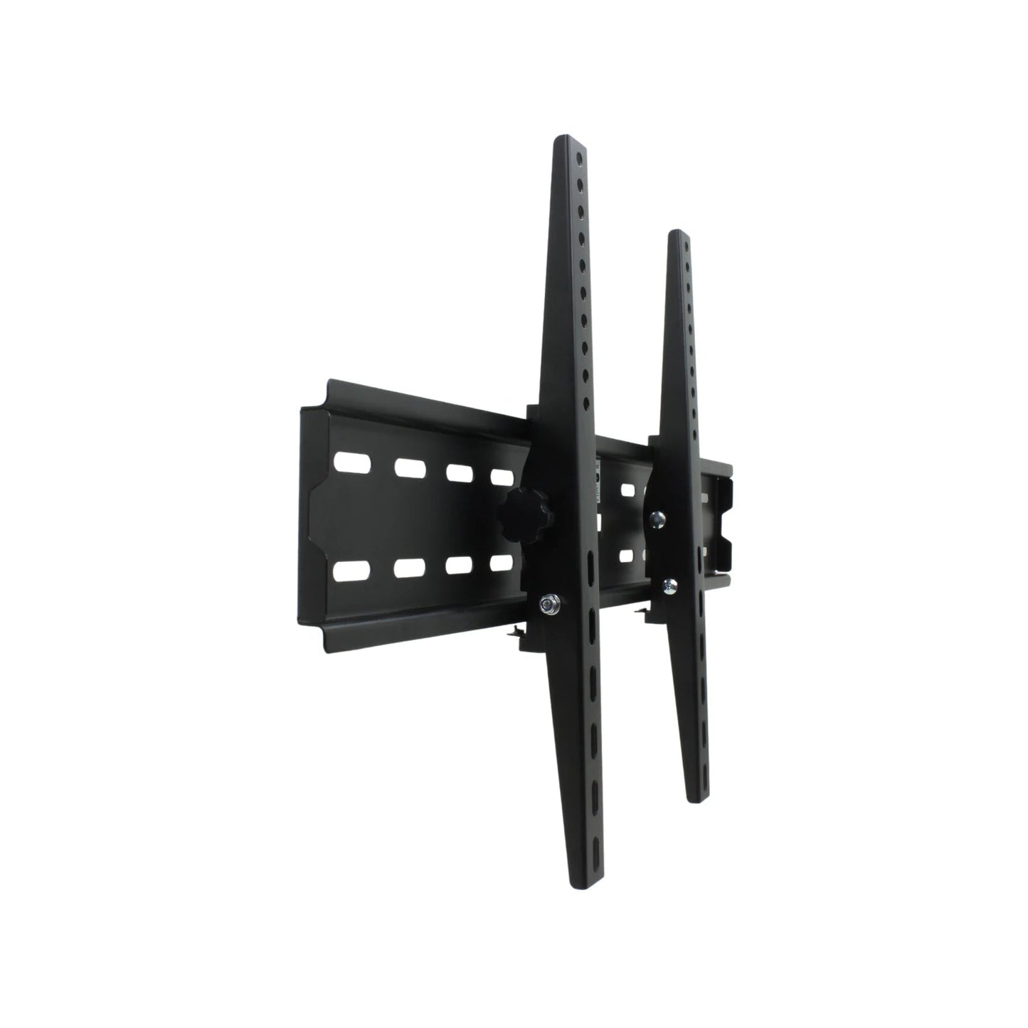 Soporte de pared metálico negro universal para TV, ajustable e inclinable, compatible con pantallas de 23 a 55 pulgadas.