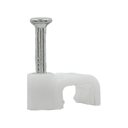 Grapa para cable recta blanca con clavo de acero para fijación de cables