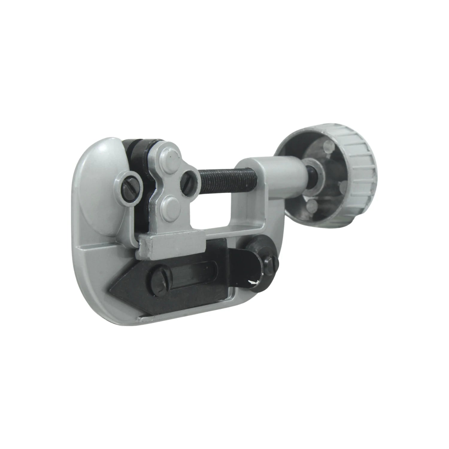 Cortatubos mini ajustable gris y negro para cortar tuberías de cobre, aluminio y PVC. Herramienta de fontanería.