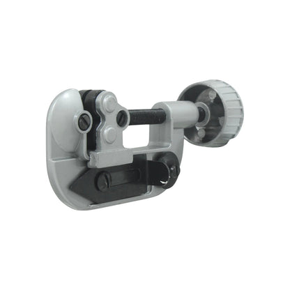 Cortatubos mini ajustable gris y negro para cortar tuberías de cobre, aluminio y PVC. Herramienta de fontanería.
