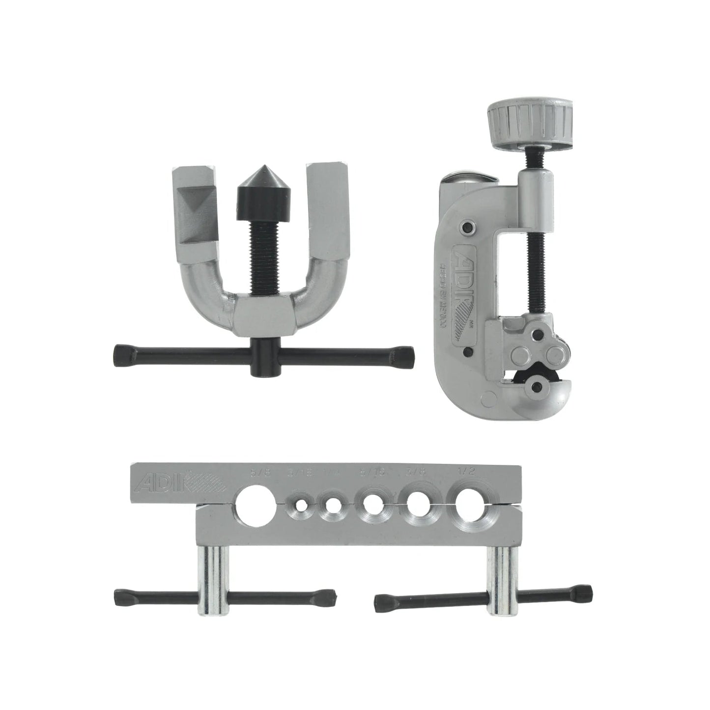 Juego avellanador y corta tubo Adir 395 para tuberías de cobre, plomería y refrigeración, color gris