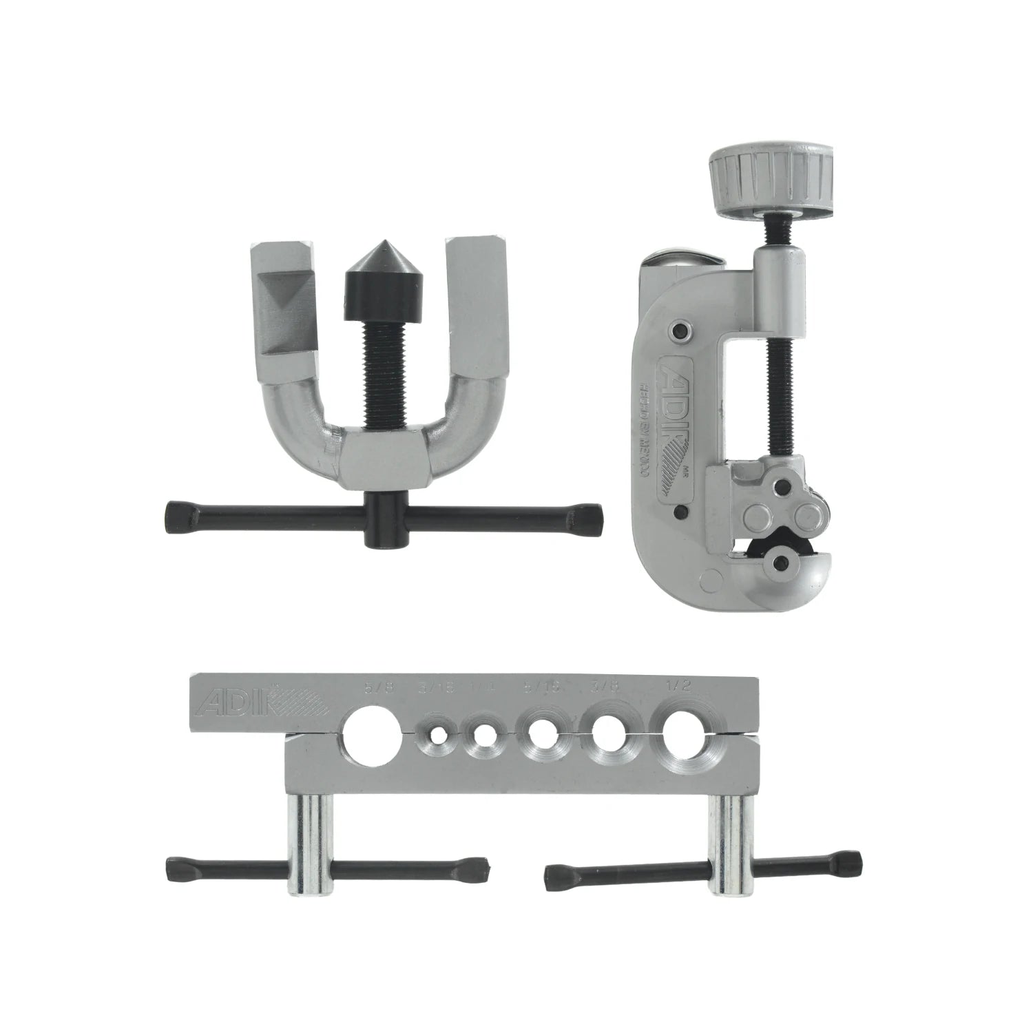 Juego avellanador y corta tubo Adir 395 para tuberías de cobre, plomería y refrigeración, color gris