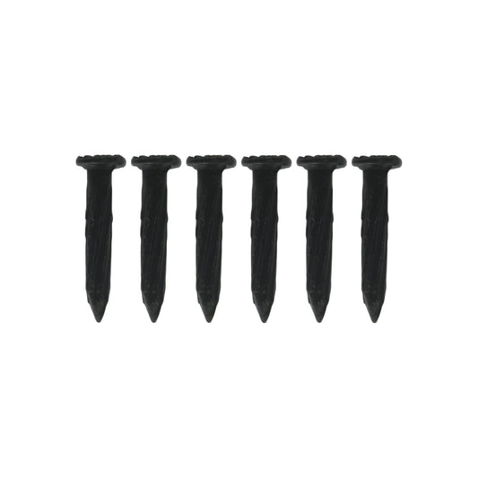 Pack de 6 clavos negros para concreto, calibre 8, cabeza plana y cuerpo robusto para fijación en mampostería.