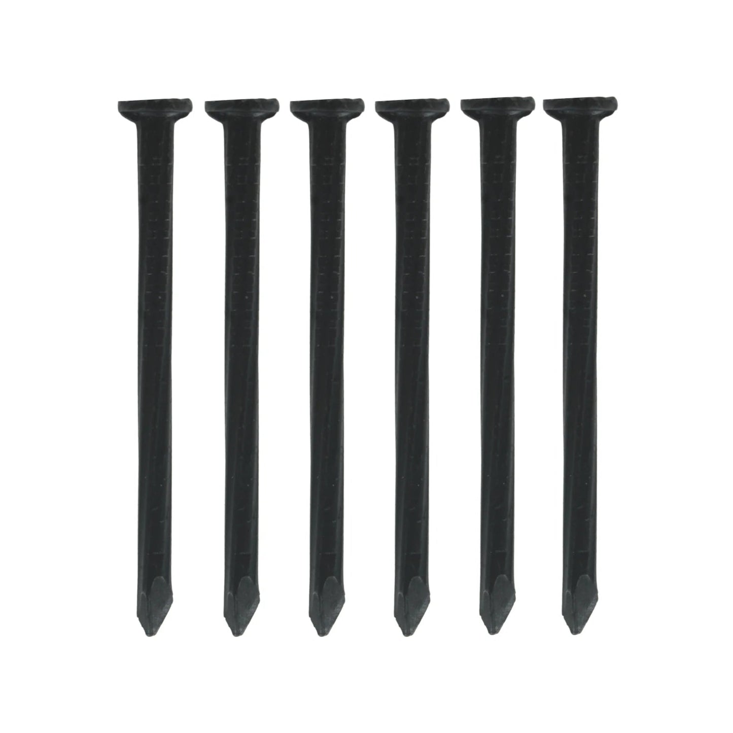 Seis clavos negros para concreto 2 1/2" calibre 8, cabeza plana y punta afilada, fijación robusta