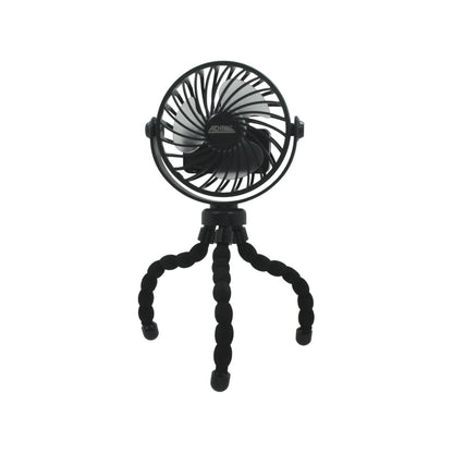 Ventilador mini portátil Adir negro con trípode flexible para escritorio o camping