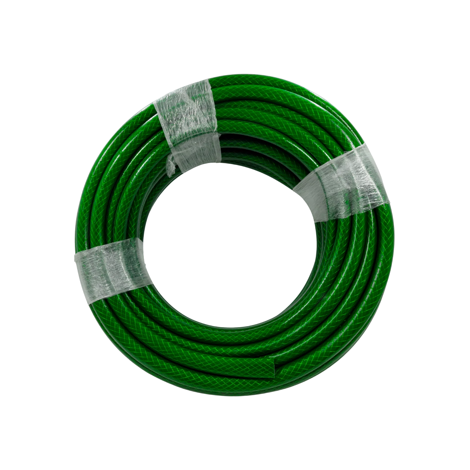 Manguera de riego verde trenzada 1/2"x50m, enrollada y empaquetada