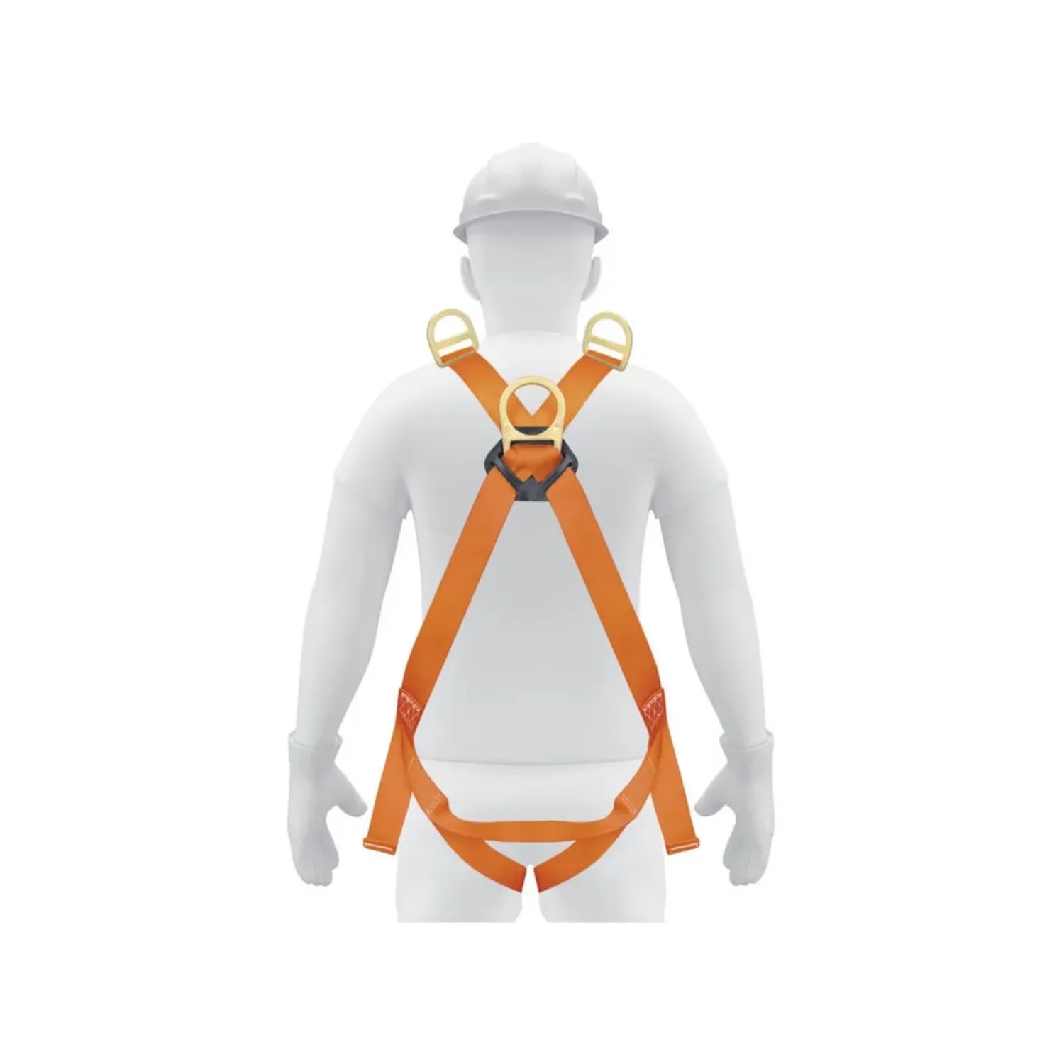 Arnés de seguridad anticaídas naranja con 3 anillos D para trabajos en altura, protección laboral en ferretería.