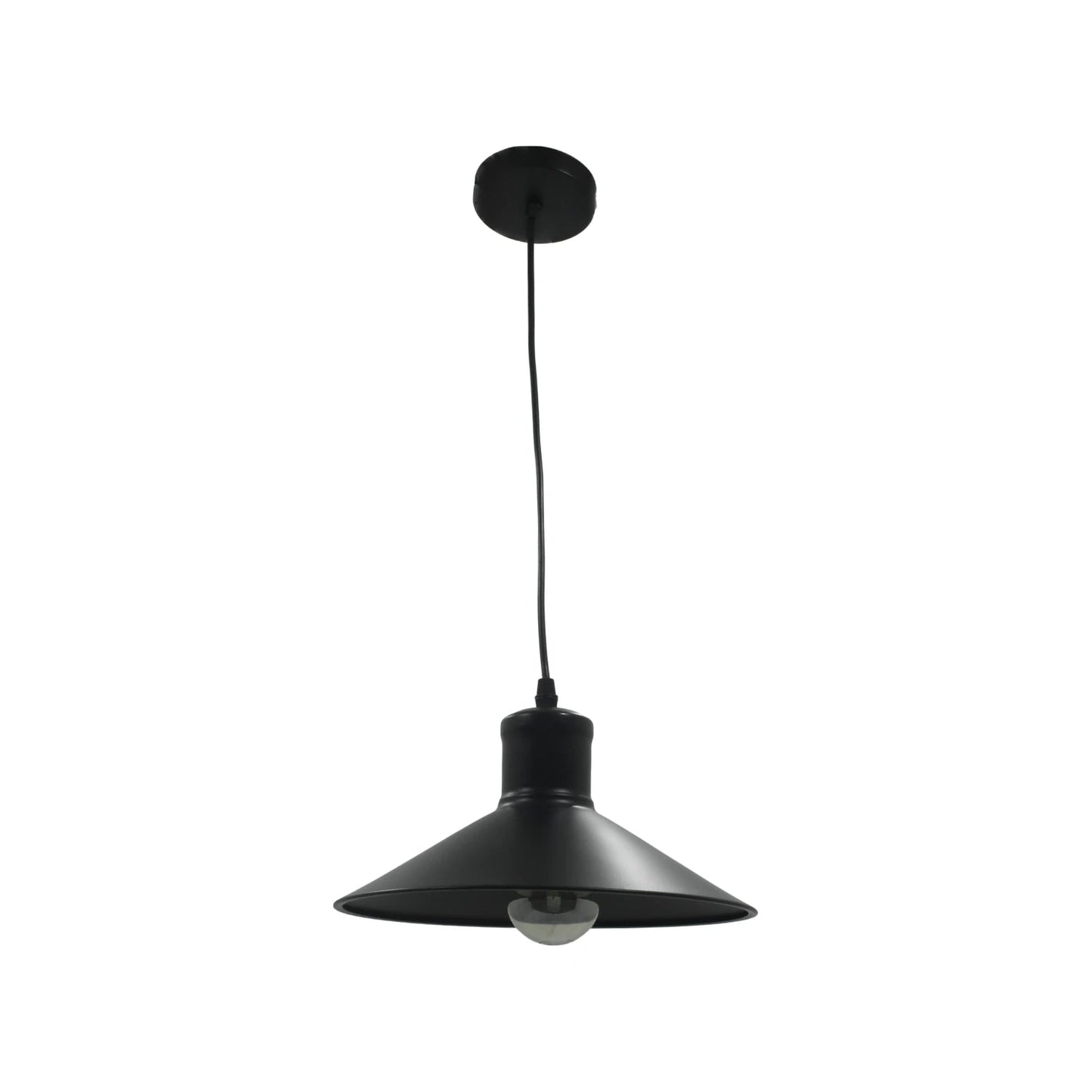 Candil colgante negro estilo industrial con pantalla metálica para iluminación de interiores