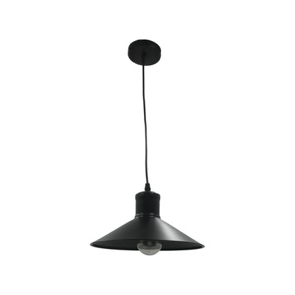 Candil colgante negro estilo industrial con pantalla metálica para iluminación de interiores