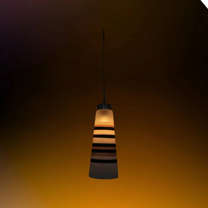 Candil colgante de diseño moderno con rayas horizontales blancas, café y negras, luz cálida para interior