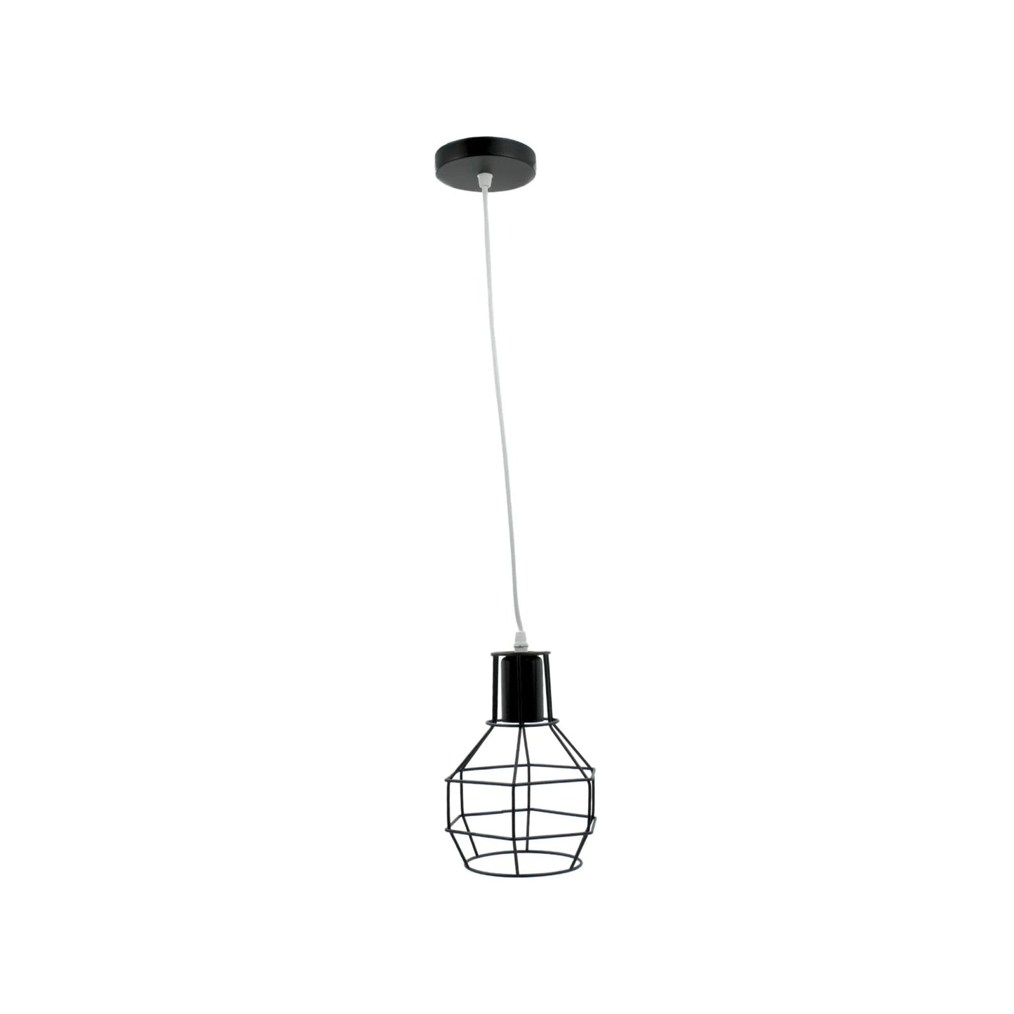 Candil colgante negro estilo industrial con pantalla de rejilla, ideal para iluminación decorativa de interiores