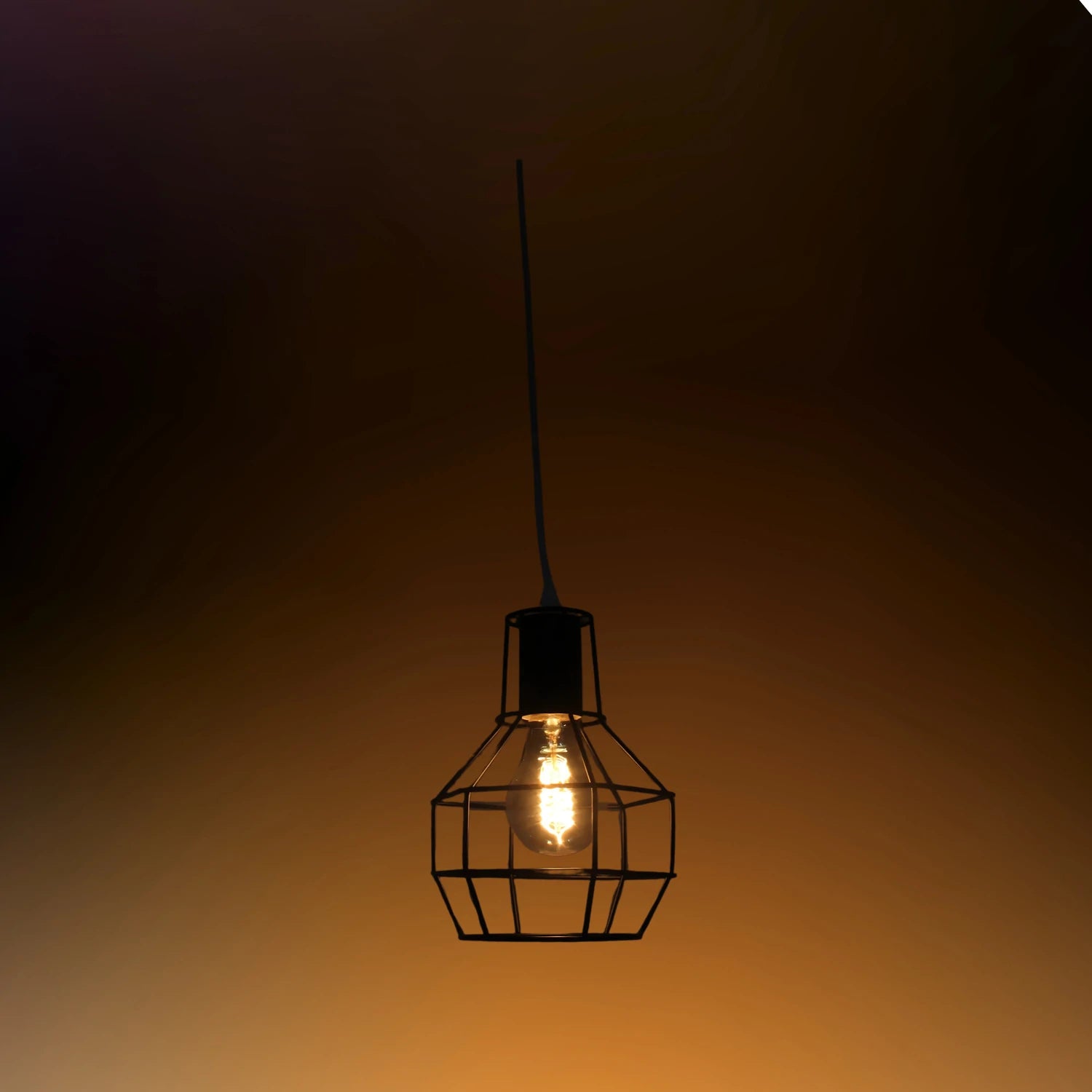 Candil colgante estilo industrial, jaula de metal negro, bombilla vintage Edison, iluminación decorativa