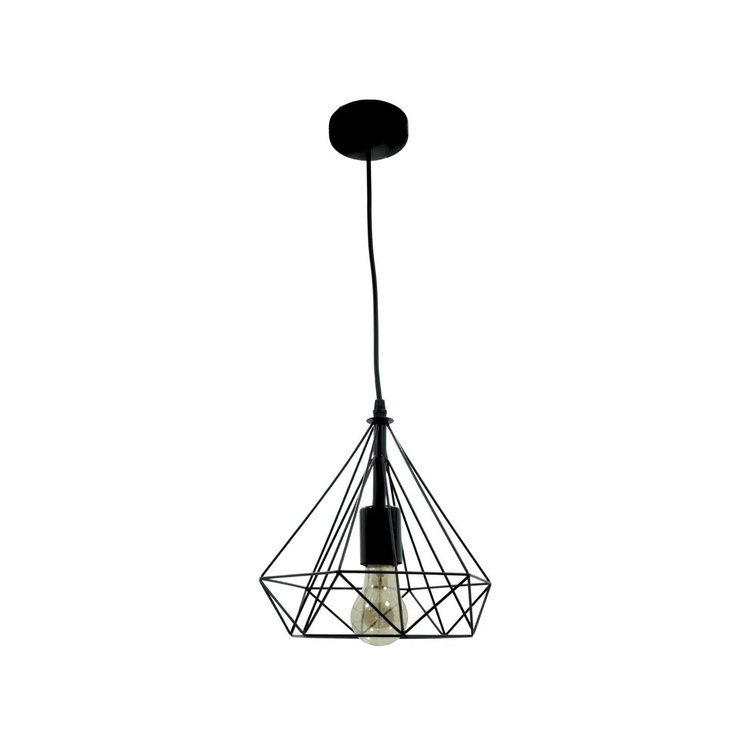 Candil colgante negro de diseño geométrico, con jaula de metal tipo diamante, lámpara de techo estilo industrial vintage