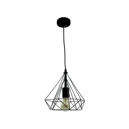 Candil colgante negro de diseño geométrico, con jaula de metal tipo diamante, lámpara de techo estilo industrial vintage