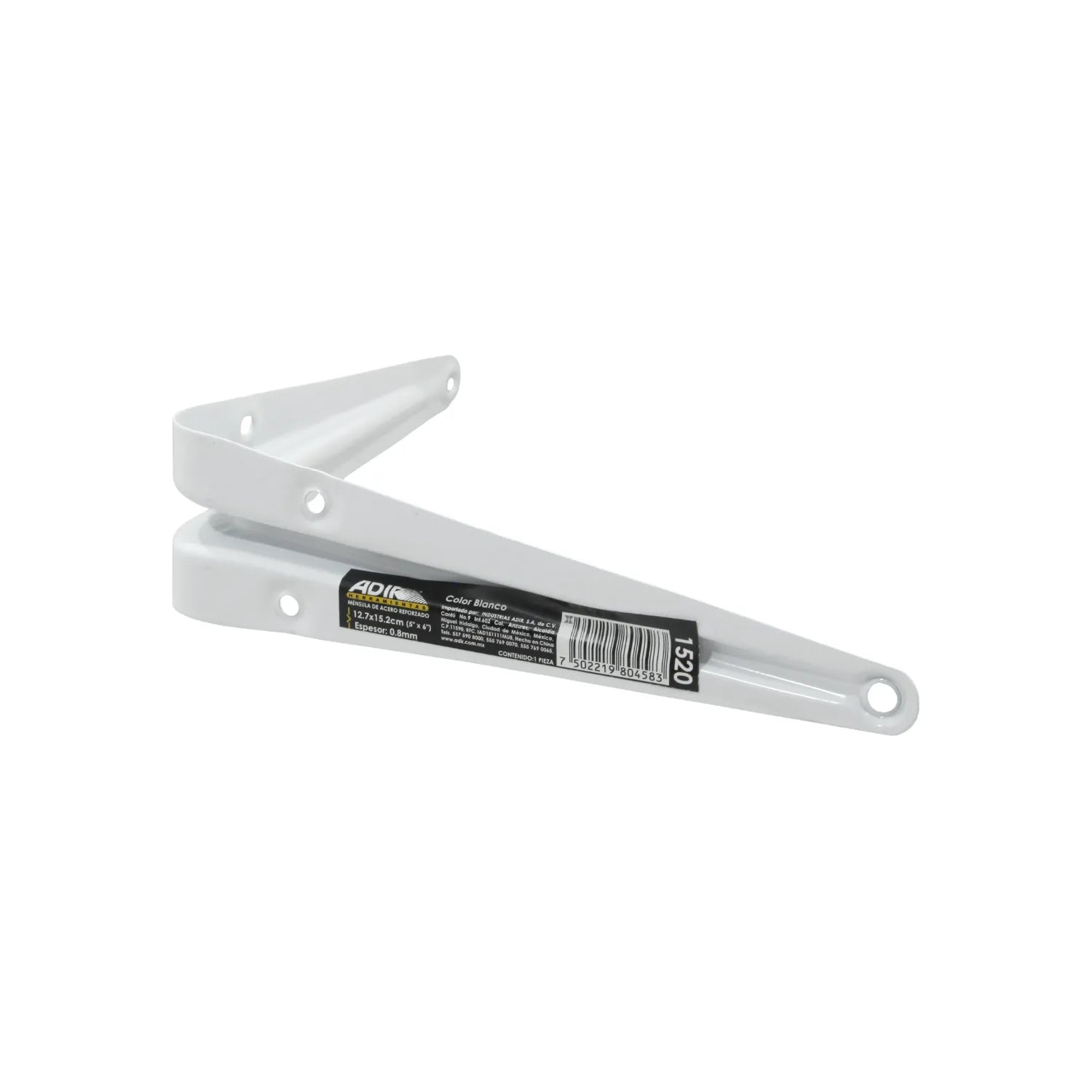 Ménsula Adir blanca de acero reforzado 12.7x15.2cm (5x6") para estantes, modelo 1520